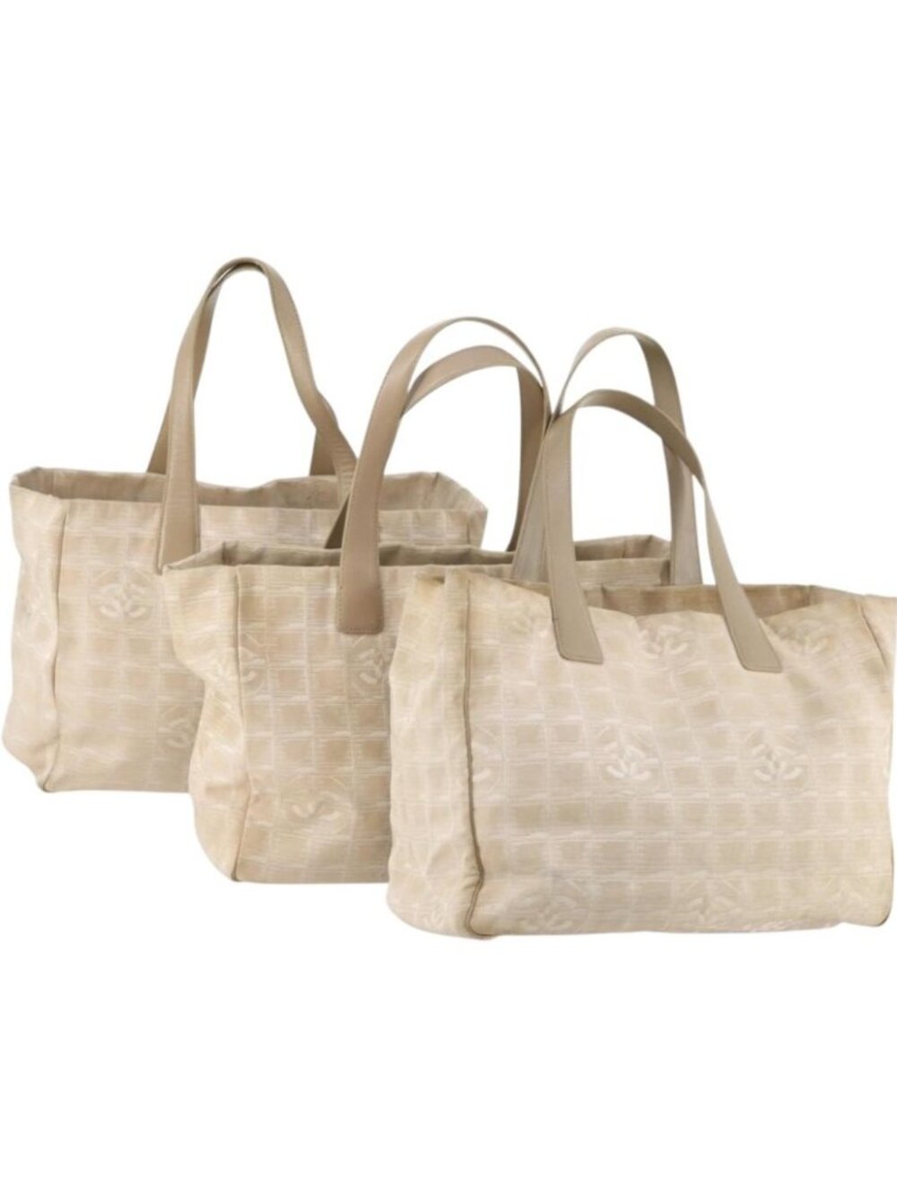 CHANEL New Travel Line Tote Bag Nylon 3 Set Beige CC